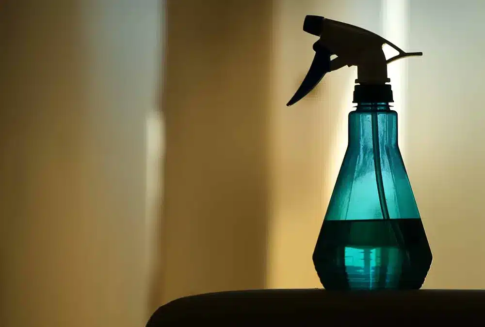 a cleaning spray bottle sitting on a table