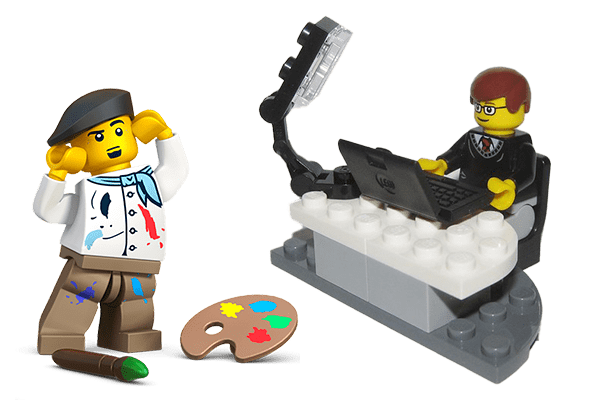 lego artist and architect figure representing the custom home builders of website design, or the highest cost of building a website