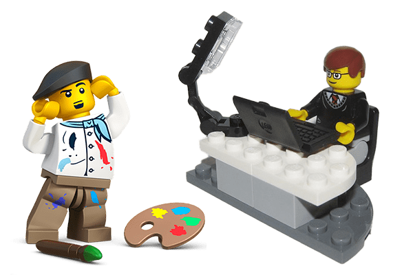 lego artist and architect figure representing the custom home builders of website design, or the highest cost of building a website