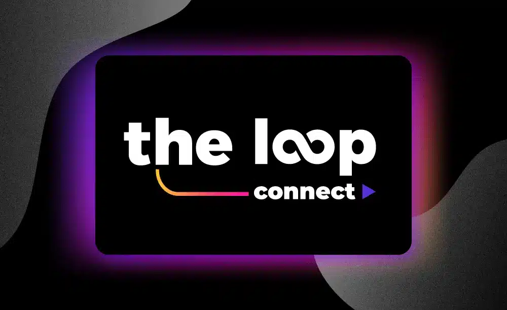 the loop connect logo on a black background with glowing card underneath