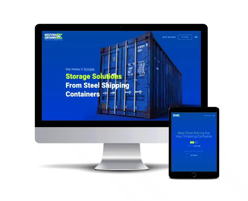 the new western container sales website displayed on a desktop monitor and tablet