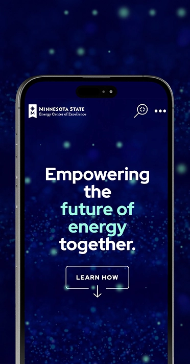 phone screen displaying the minnesota state energy center of excellence website homepage
